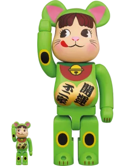 BE@RBRICK figure: Maneki Neko Peko-chan Fluorescent Green