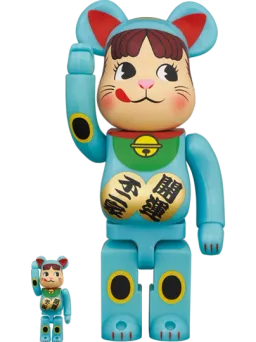 BE@RBRICK figure: Maneki Neko Peko-chan Blue Glow