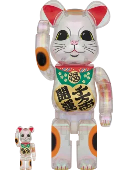 BE@RBRICK figure: Maneki Neko Lucky Cat - Transparent Chrome
