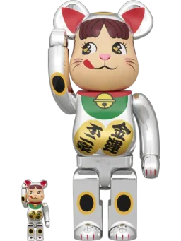 BE@RBRICK figure: Maneki Neko Peko-chan Gold Fortune Double Koban Silver-Plated