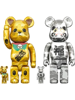 BE@RBRICK figure: BAPE(R) 招き猫 金メッキ & 達磨 銀メッキ & 4PCS