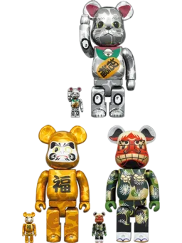 BE@RBRICK figure: BAPE(R) 招き猫 銀メッキ／達磨 金メッキ／獅子舞 & 6PCS