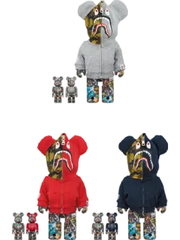 BE@RBRICK figure: Legacy Camo Shark Gray／red／navy & 3 Pcs