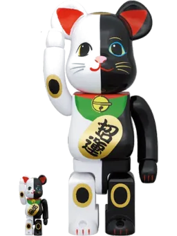 BE@RBRICK figure: Lucky Cat Money Luck White x Blessing Black