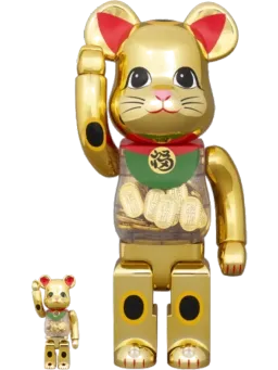 BE@RBRICK figure: Lucky Cat Oval Good Luck Gold Plated (Open Eyes)