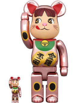 BE@RBRICK figure: Lucky Cat Peko-chan Money Luck & Set Peach Gold
