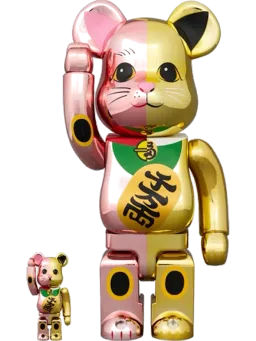 BE@RBRICK figure: Maneki Neko Ten Man Ryo & Set Pink/Gold Plated