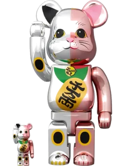 BE@RBRICK figure: Maneki Neko Ten Man Ryo & Set Silver/Pink Plated