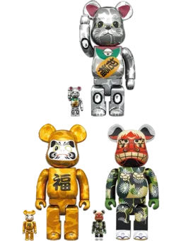 BE@RBRICK figure: x BAPE Lion Dance, Daruma and Maneki Neko & 6-Pc Set Multi