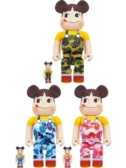 BE@RBRICK figure: x BAPE Peko-chan & Set of 3 Green Camo/Pink Camo/Blue Camo